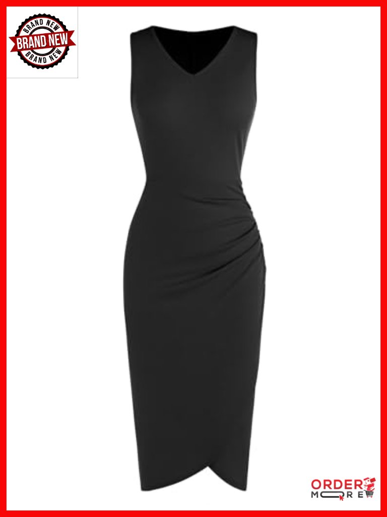 Velvet Cocktail Dress For Women Wedding Guest Semi Formal Midi Bodycon Ruched